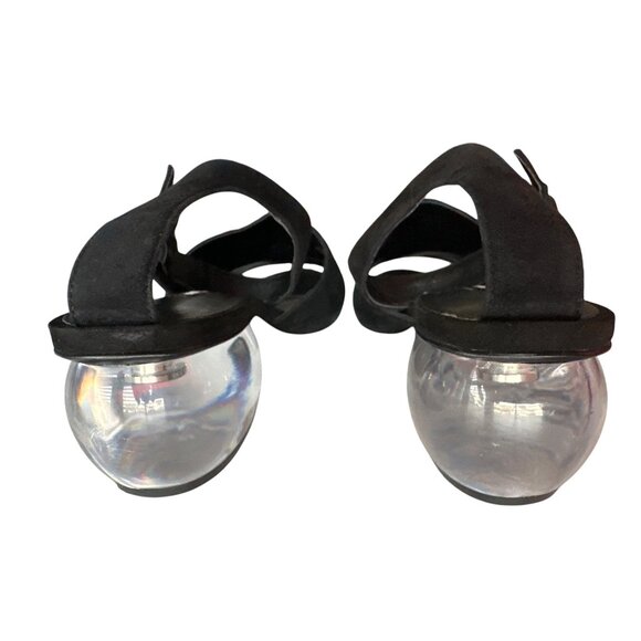 Nine West Bubble Heel Y2K Black Suede Open-Toe Sandals Ankle Strap Peep Toe 9 - Picture 5 of 9